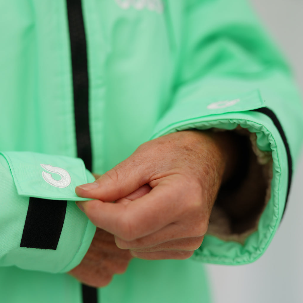 Coucon Changing Robe Adult Long Sleeve - Lime Green (Limited Edition) Detail Shot Cuff adjuster