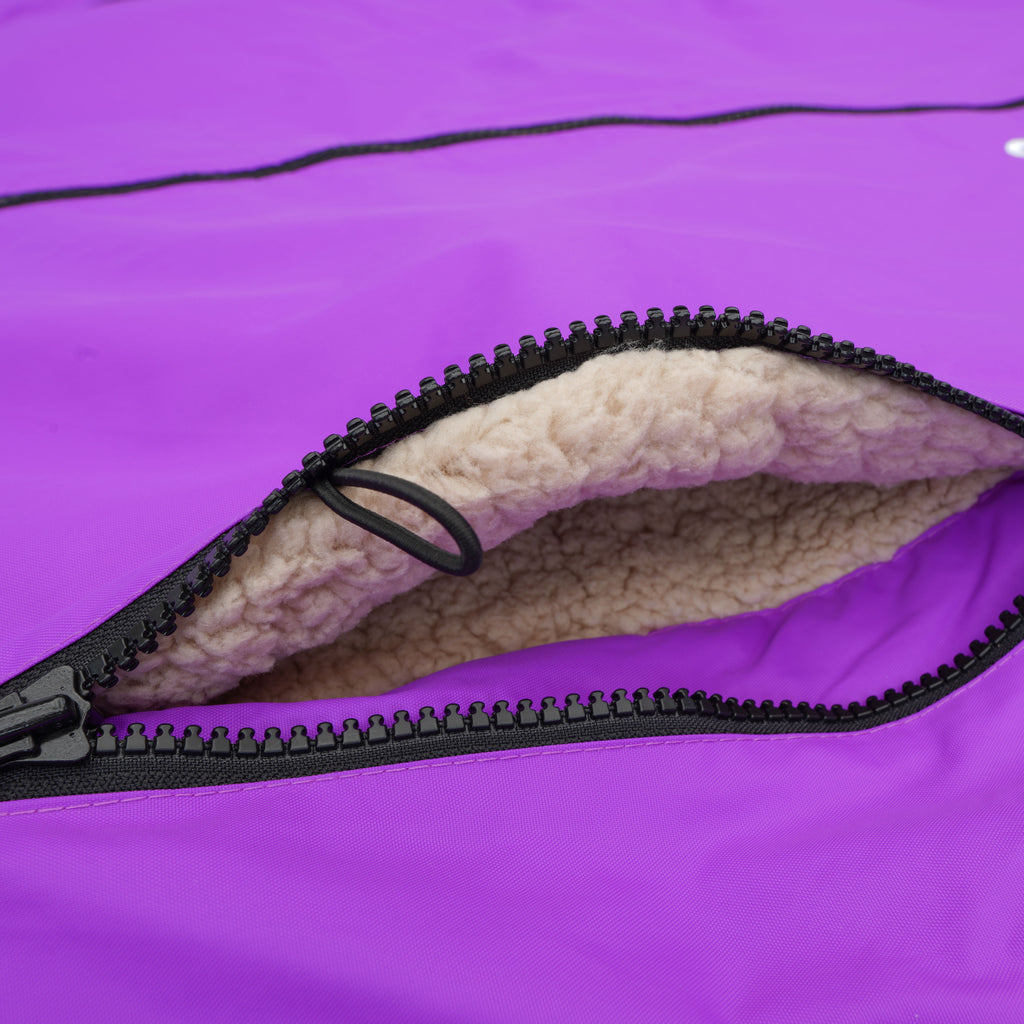 Purple Long Sleeve Changing Robe - Magenta Purple Detail Shot Outside Zip Pockets