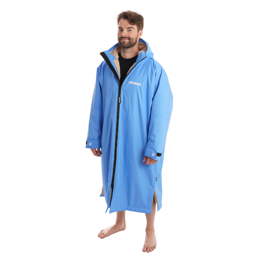 Coucon Changing Robe Adult Long Sleeve - Electric Blue Side View Half Zipped