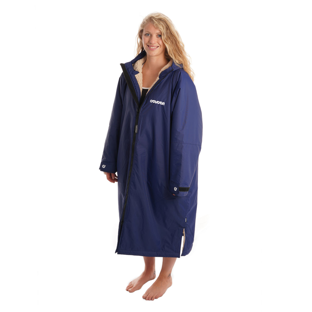 Coucon Changing Robe Adult Long Sleeve - Navy Side View Half Zipped