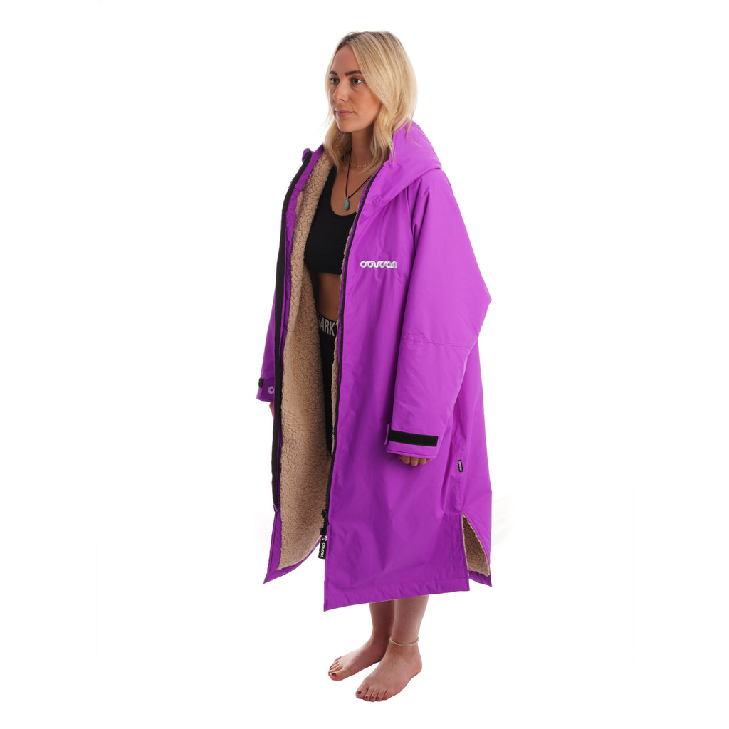Purple Long Sleeve Changing Robe - Magenta Purple Side View Un-Zipped