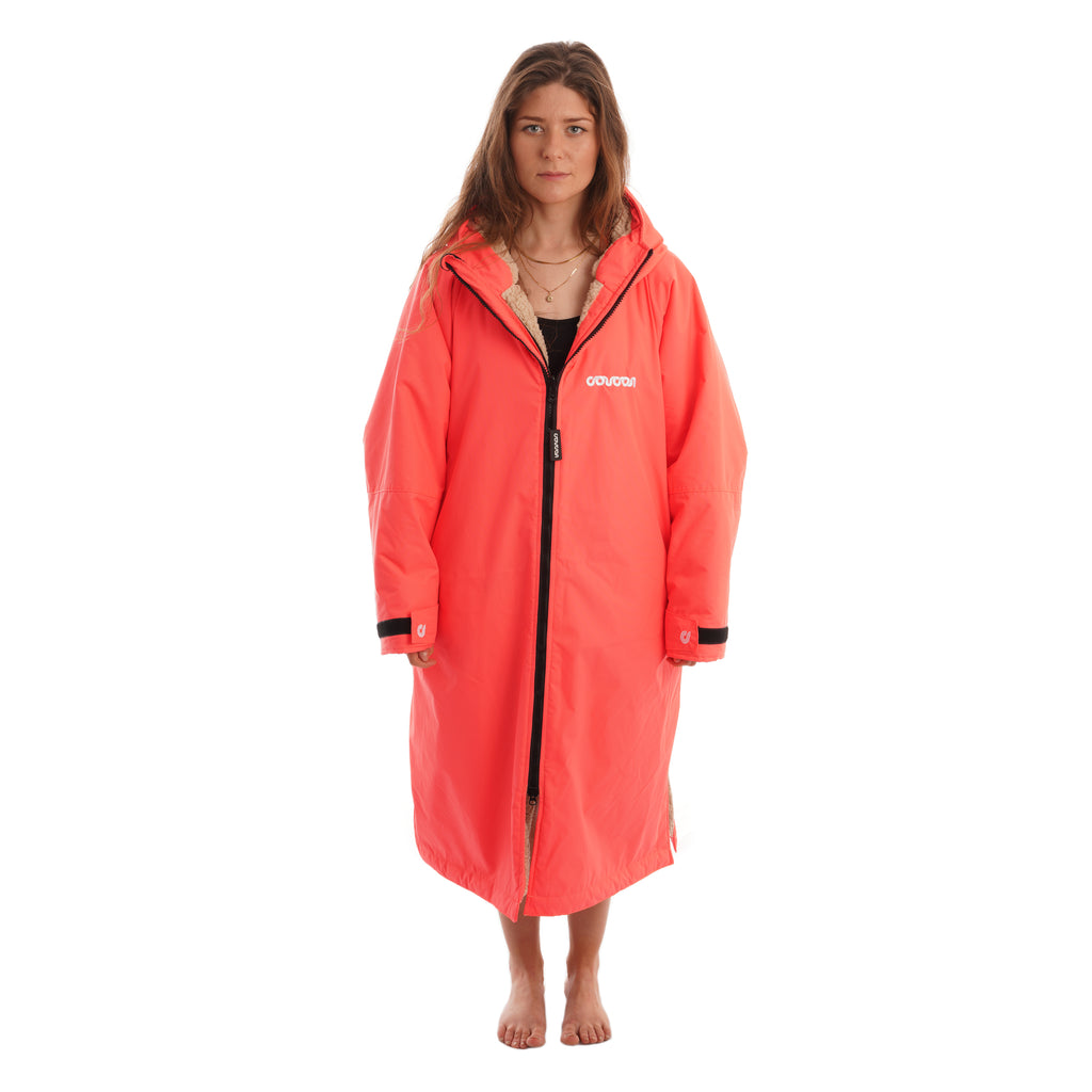 Coucon Changing Robe Adult Long Sleeve - Fluoro Orange (Limited Edition) Front Half Zipped