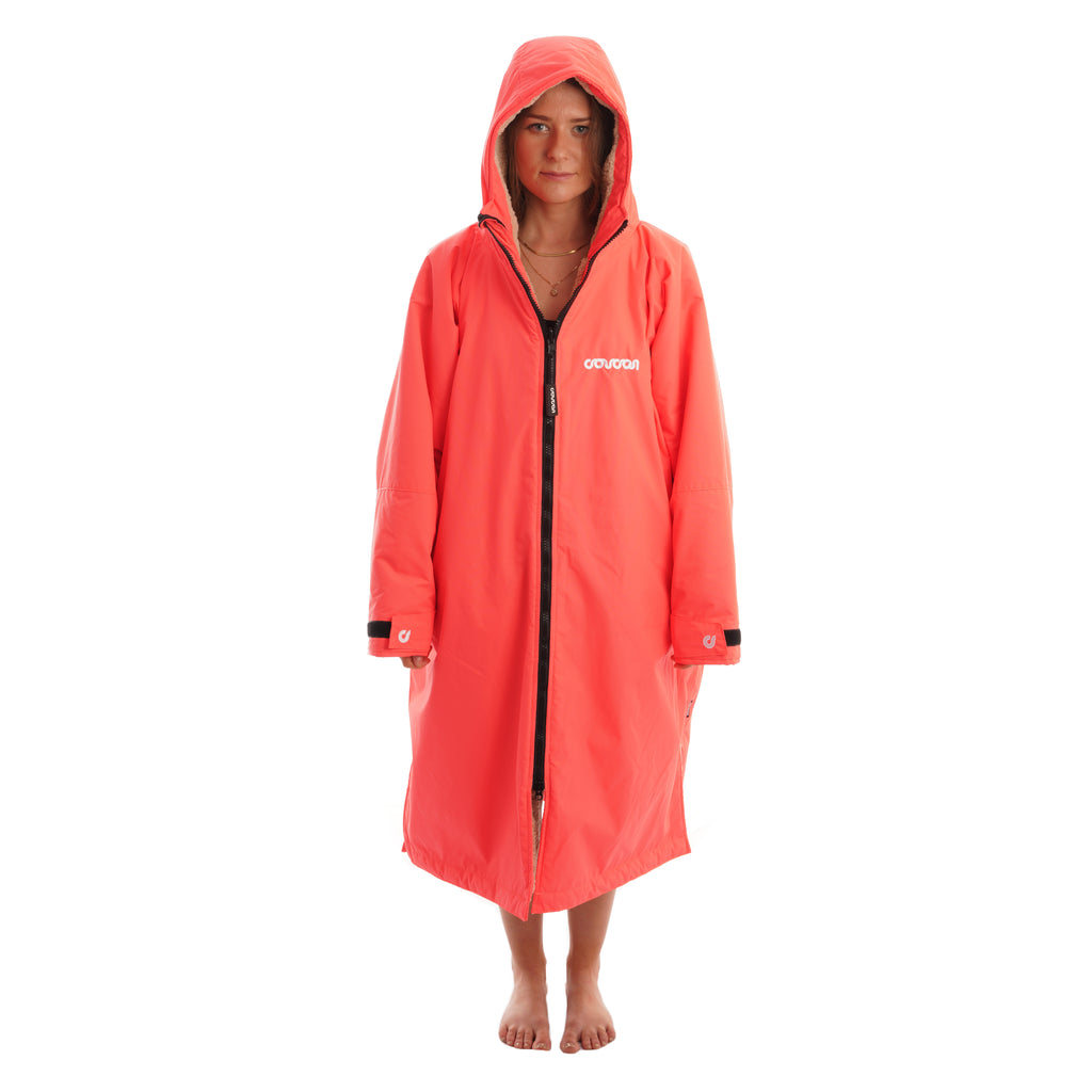 Coucon Changing Robe Adult Long Sleeve - Fluoro Orange (Limited Edition) Front Hood Up