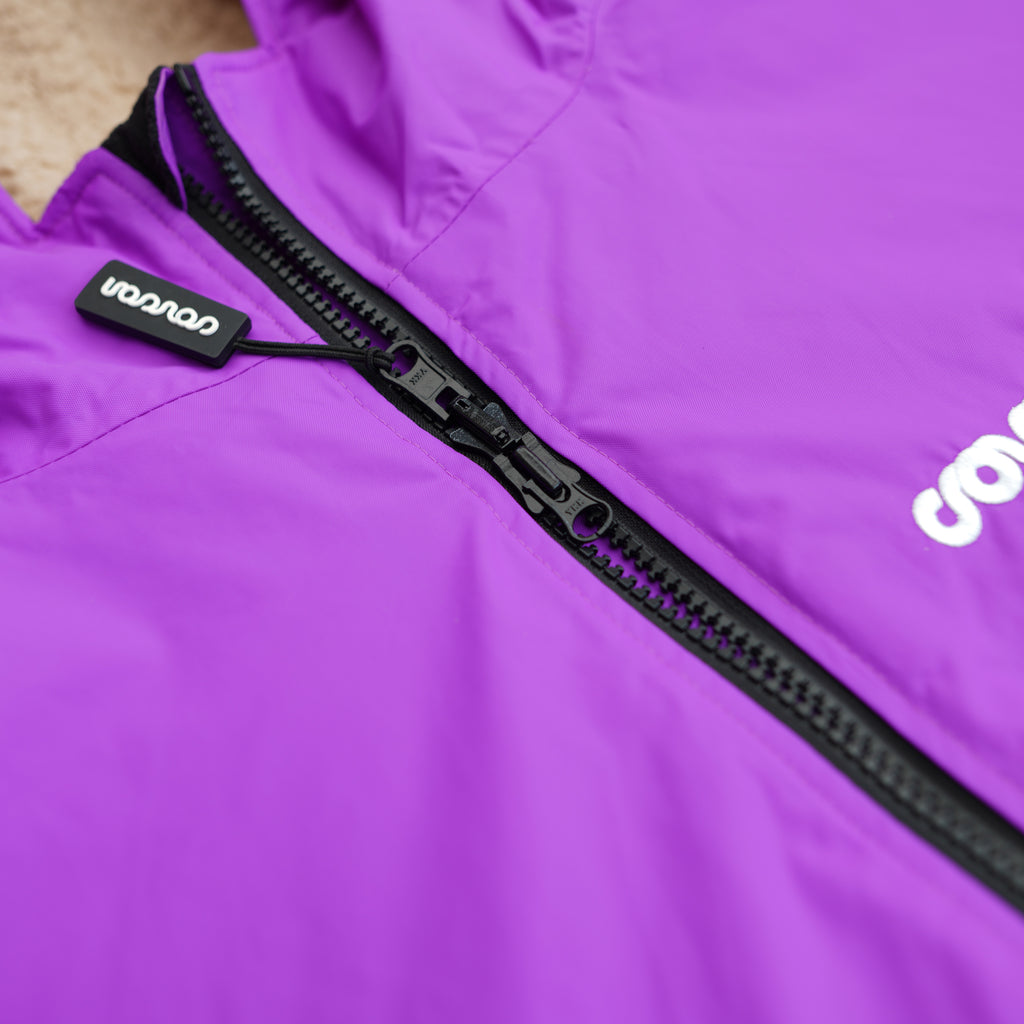 Purple Long Sleeve Changing Robe - Magenta Purple Detail Shot Reversible Pullers