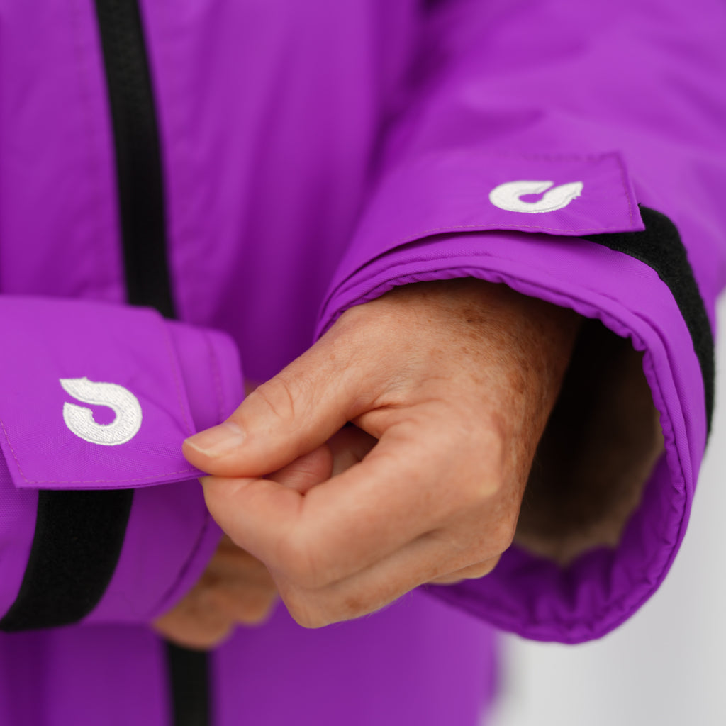 Purple Long Sleeve Changing Robe - Magenta Purple Detail Shot Cuff adjuster