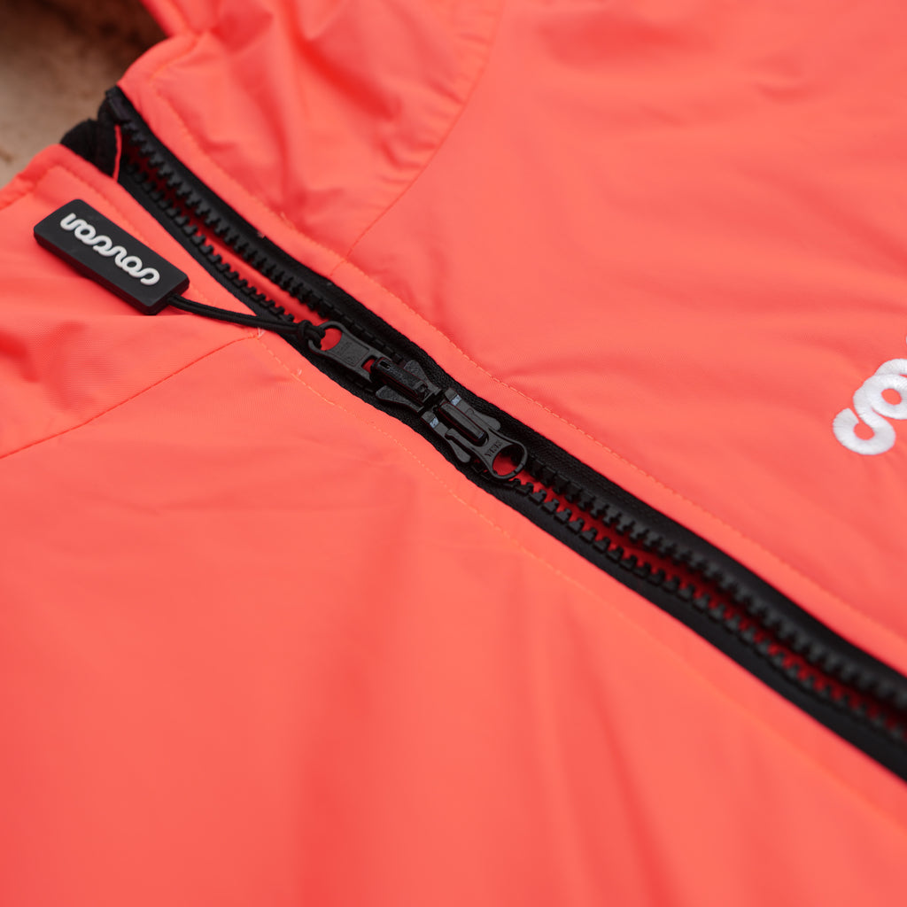 Coucon Changing Robe Adult Long Sleeve - Fluoro Orange (Limited Edition) Detail Shot Reversible Pullers
