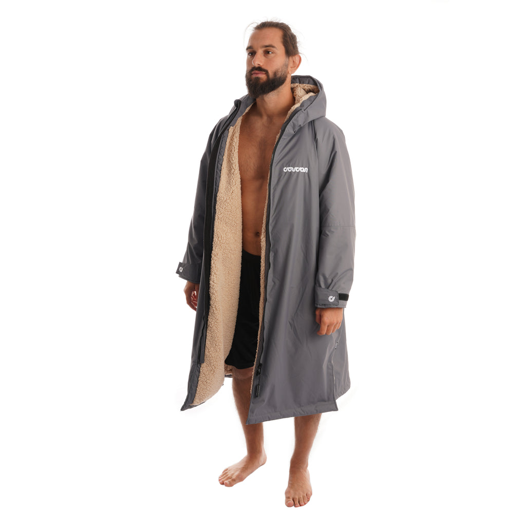 Grey Changing Robe Adults Long Sleeve - Slate Grey Side View Un-Zipped