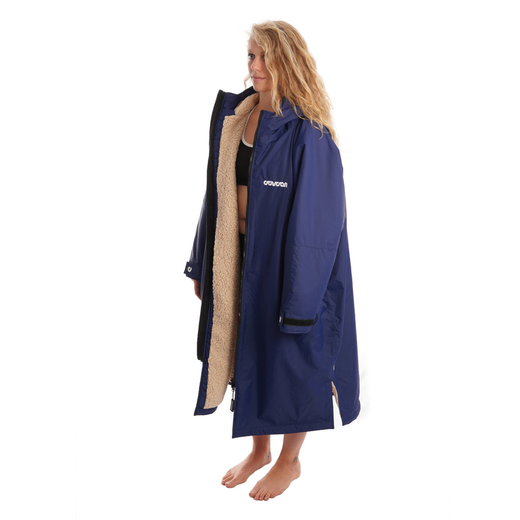 Coucon Changing Robe Adult Long Sleeve - Navy Side View Un-Zipped