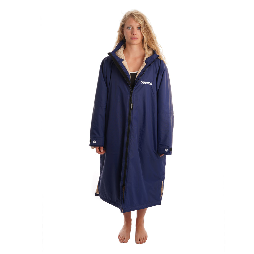 Coucon Changing Robe Adult Long Sleeve - Navy Front Half Zipped