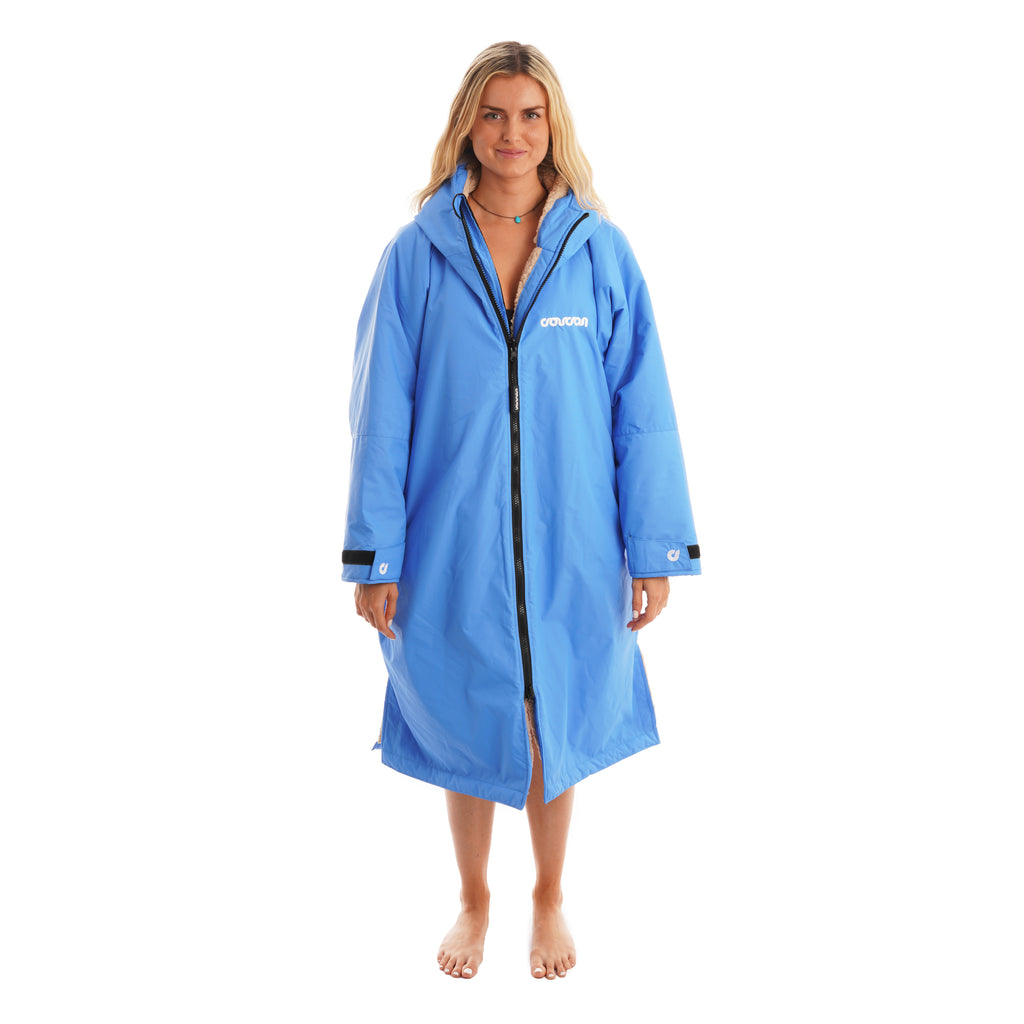 Coucon Changing Robe Adult Long Sleeve - Electric Blue Medium Front Half Zipped