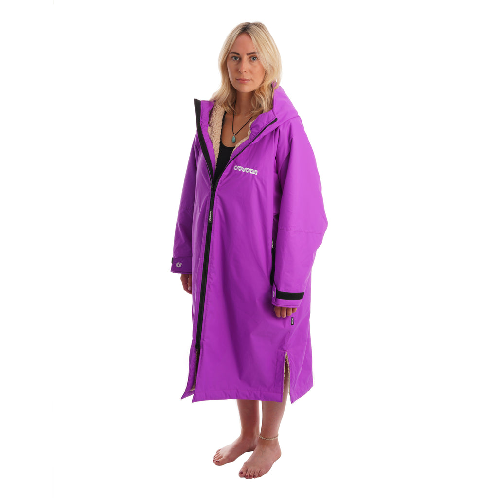 Purple Long Sleeve Changing Robe - Magenta Purple Side View Half Zipped