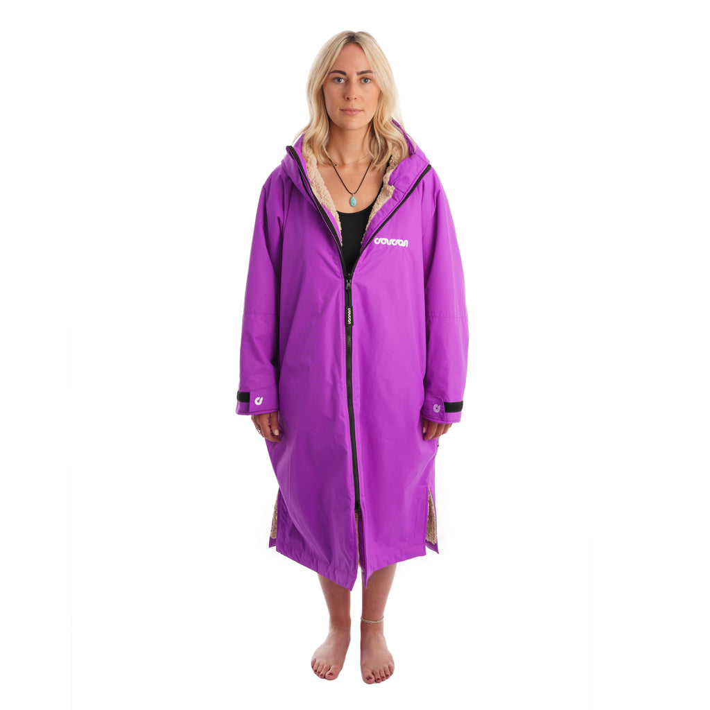 Purple Long Sleeve Changing Robe - Magenta Purple Front Half Zipped