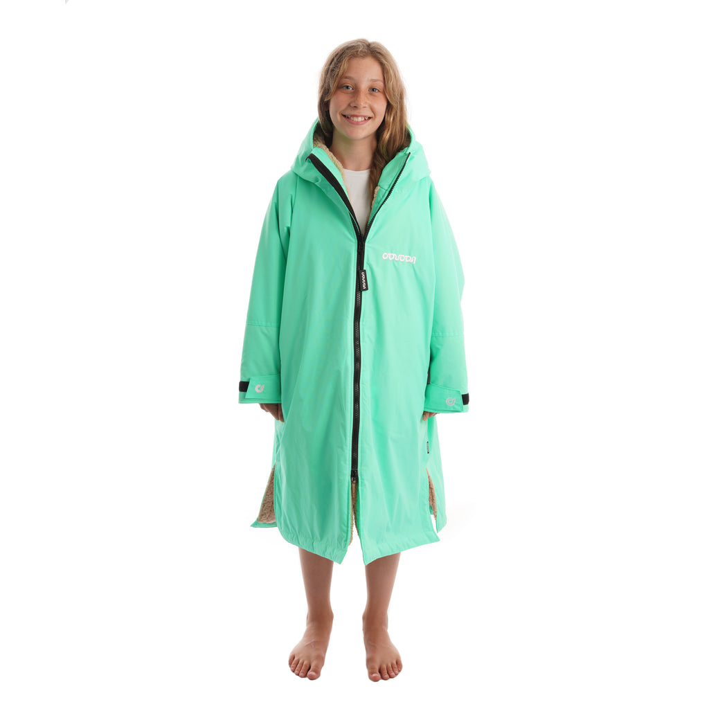 Coucon Changing Robe Kids Long Sleeve - Mint Front Half Zipped